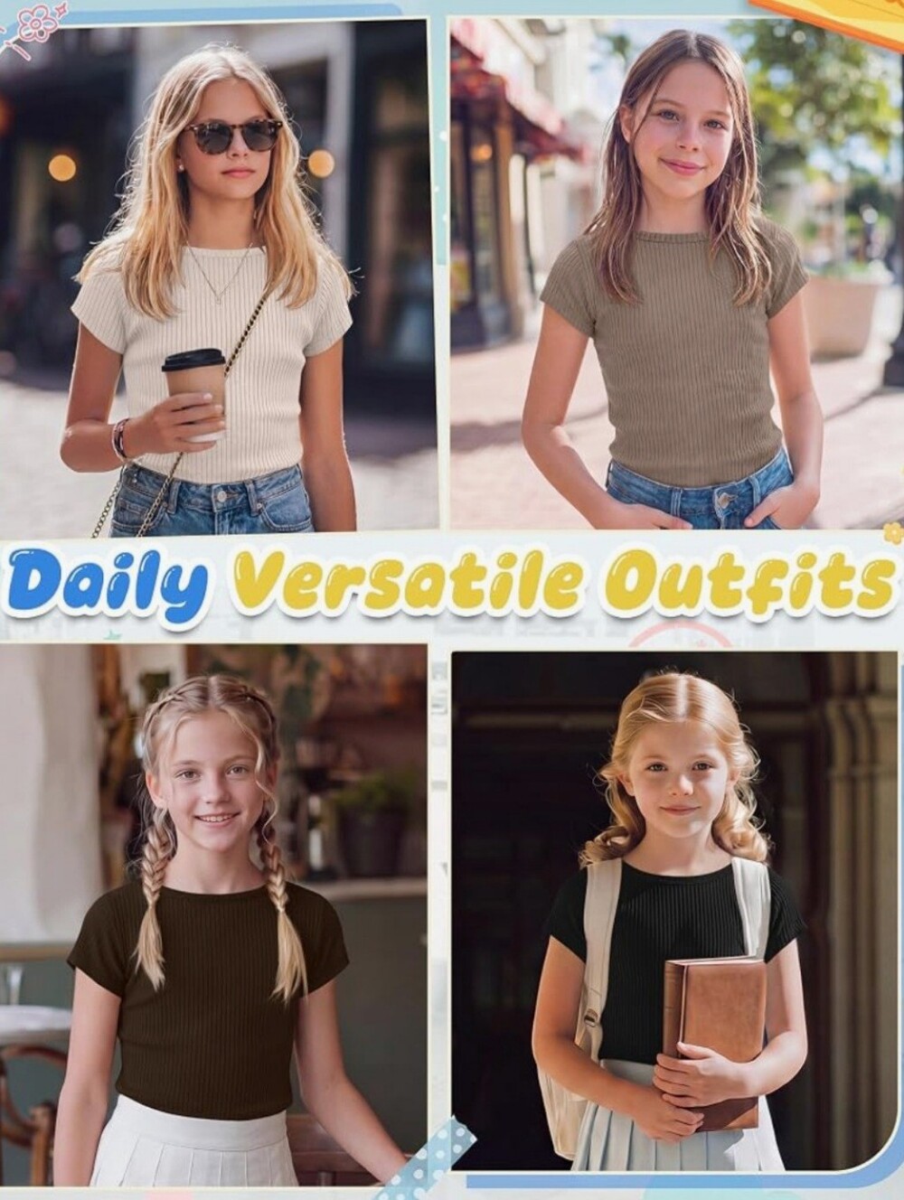 Girls 4Pk Ribbed Tees - Picture 2 of 7